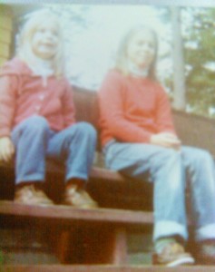 dad was working on the deck. mom dressed me like my big sister. i was psyched, she was not.